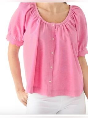 Crown & Ivy Women's Scalloped Cuff Top Pink Metallic